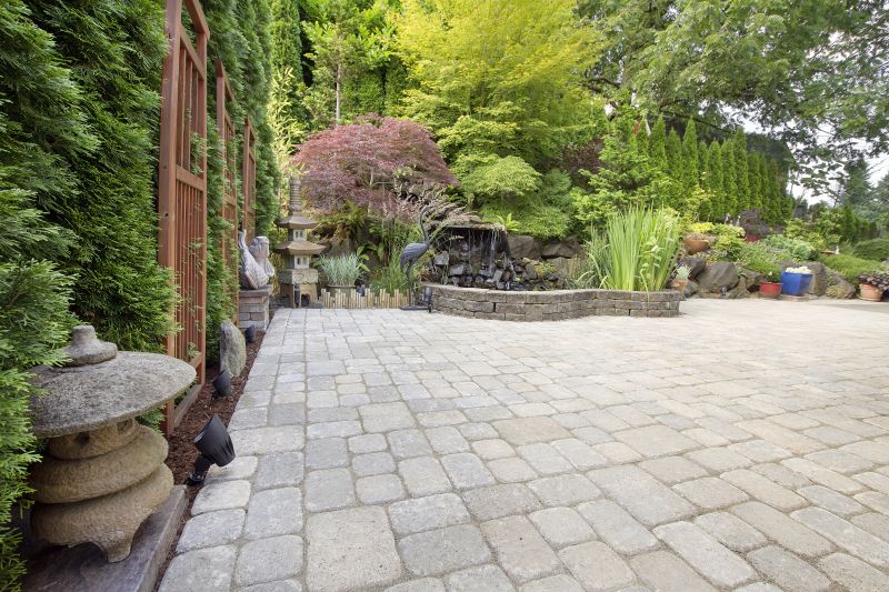 Paver patio with lush landscaping